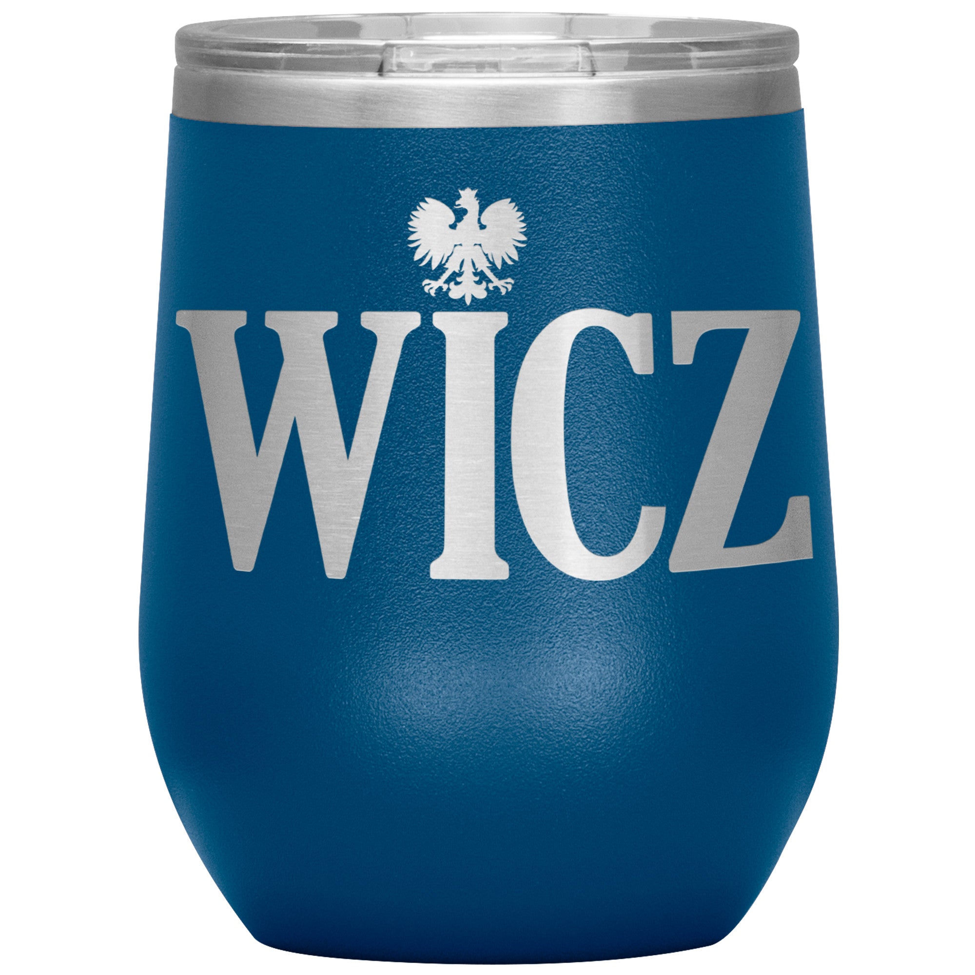 Polish Surname Ending in WICZ Insulated Wine Tumbler Tumblers teelaunch Blue  