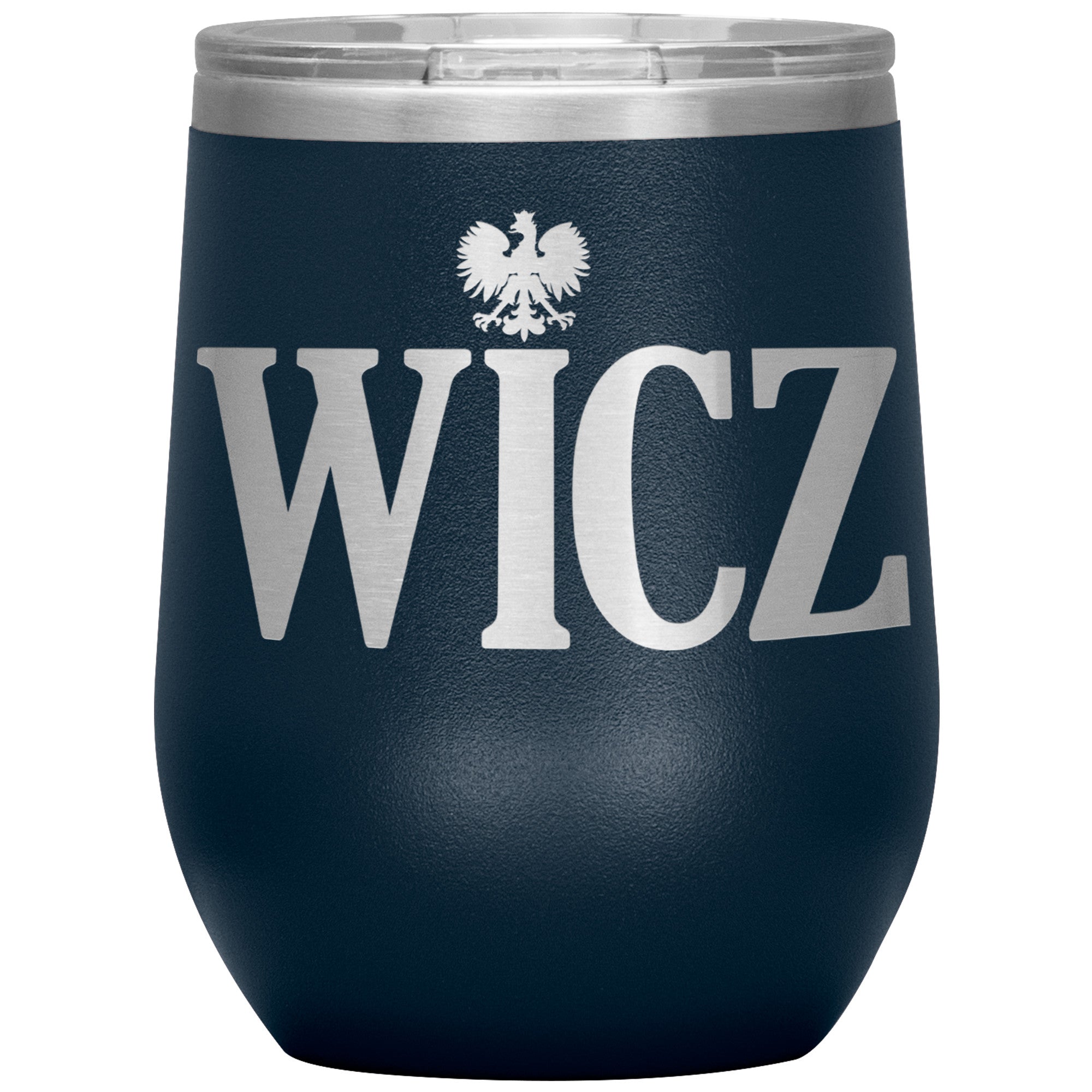 Polish Surname Ending in WICZ Insulated Wine Tumbler Tumblers teelaunch Navy  