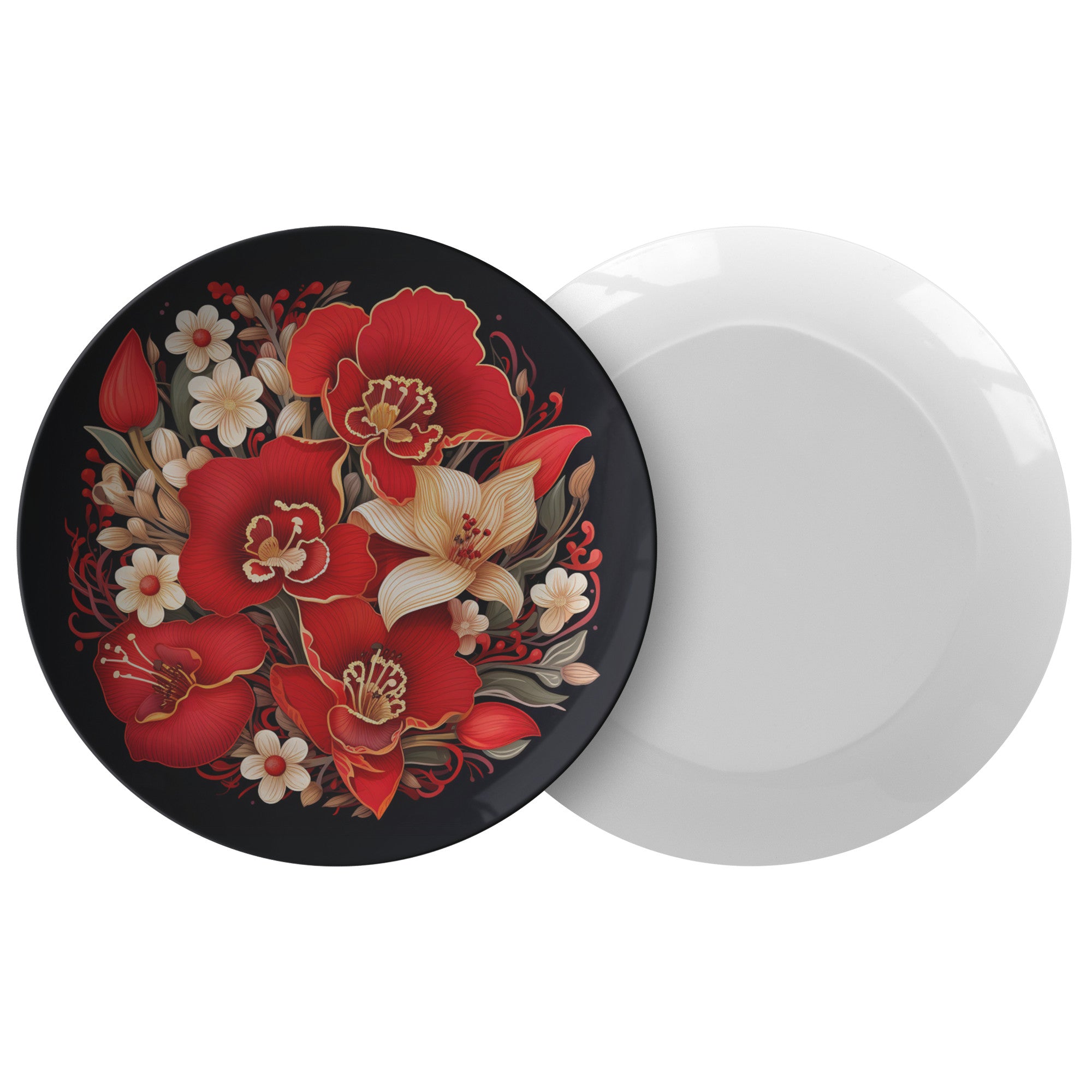 Red Poppies, Orchids and Lilies Plate Kitchenware teelaunch Single  