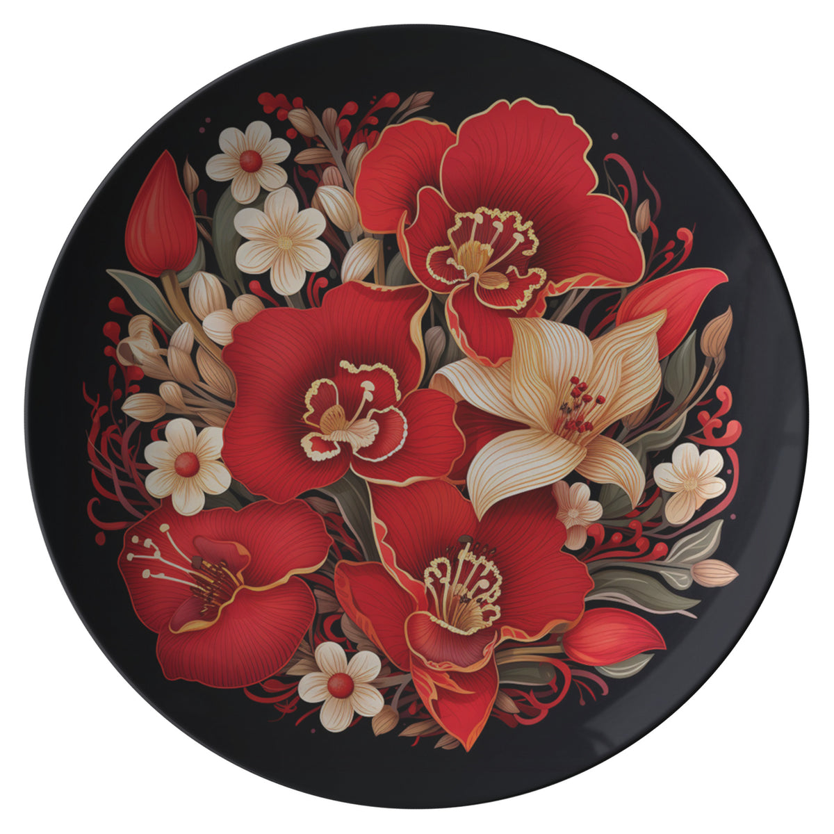 Red Poppies, Orchids and Lilies Plate Kitchenware teelaunch   