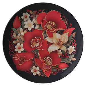 Red Poppies, Orchids and Lilies Plate -  - Polish Shirt Store