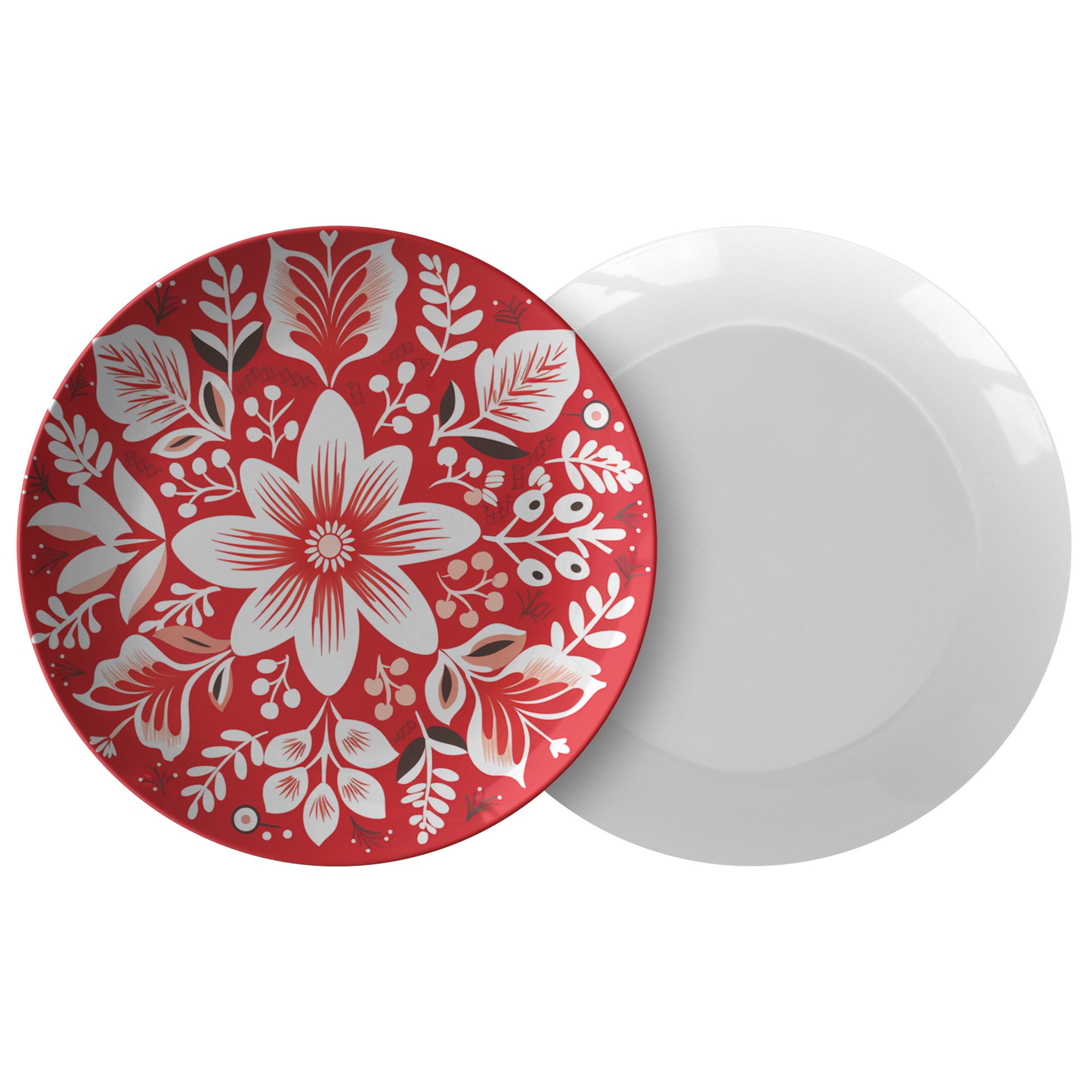 Red & White Floral Plate Kitchenware teelaunch Single  