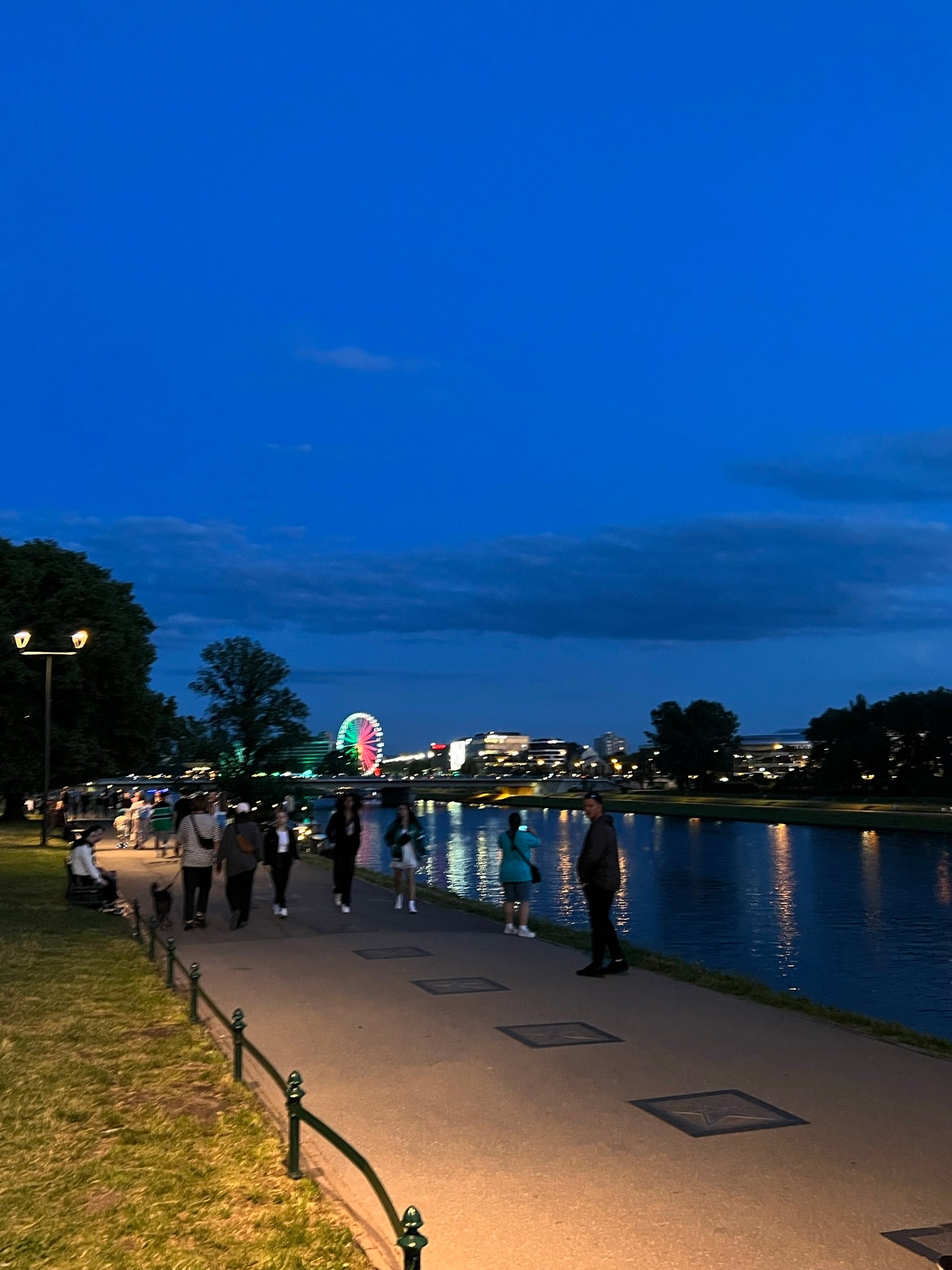 Walking by the Vistula River at Night in Krakow Poland