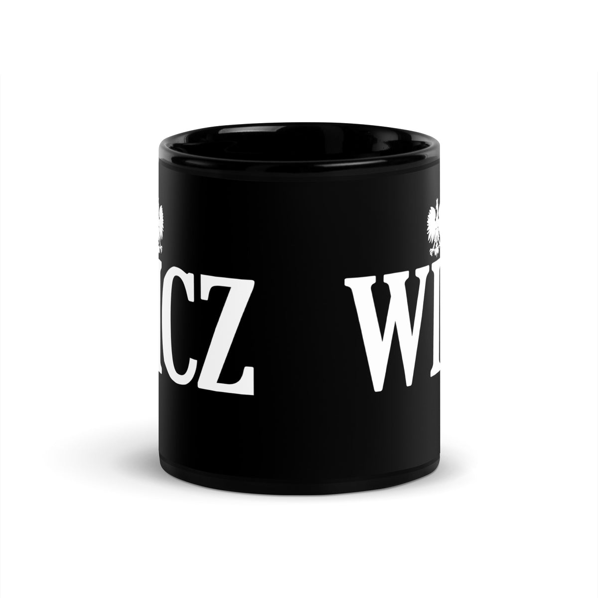 WICZ Polish Surname Ending Black Glossy Mug  Polish Shirt Store   