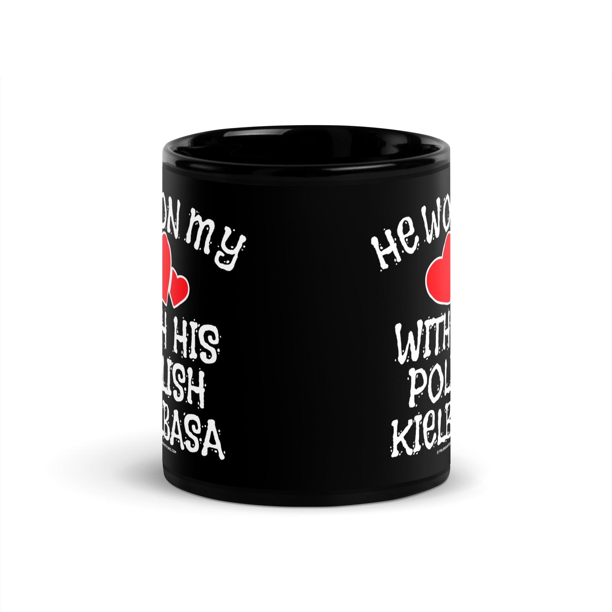He Won My Heart With His Polish Kielbasa Black Glossy Mug  Polish Shirt Store   
