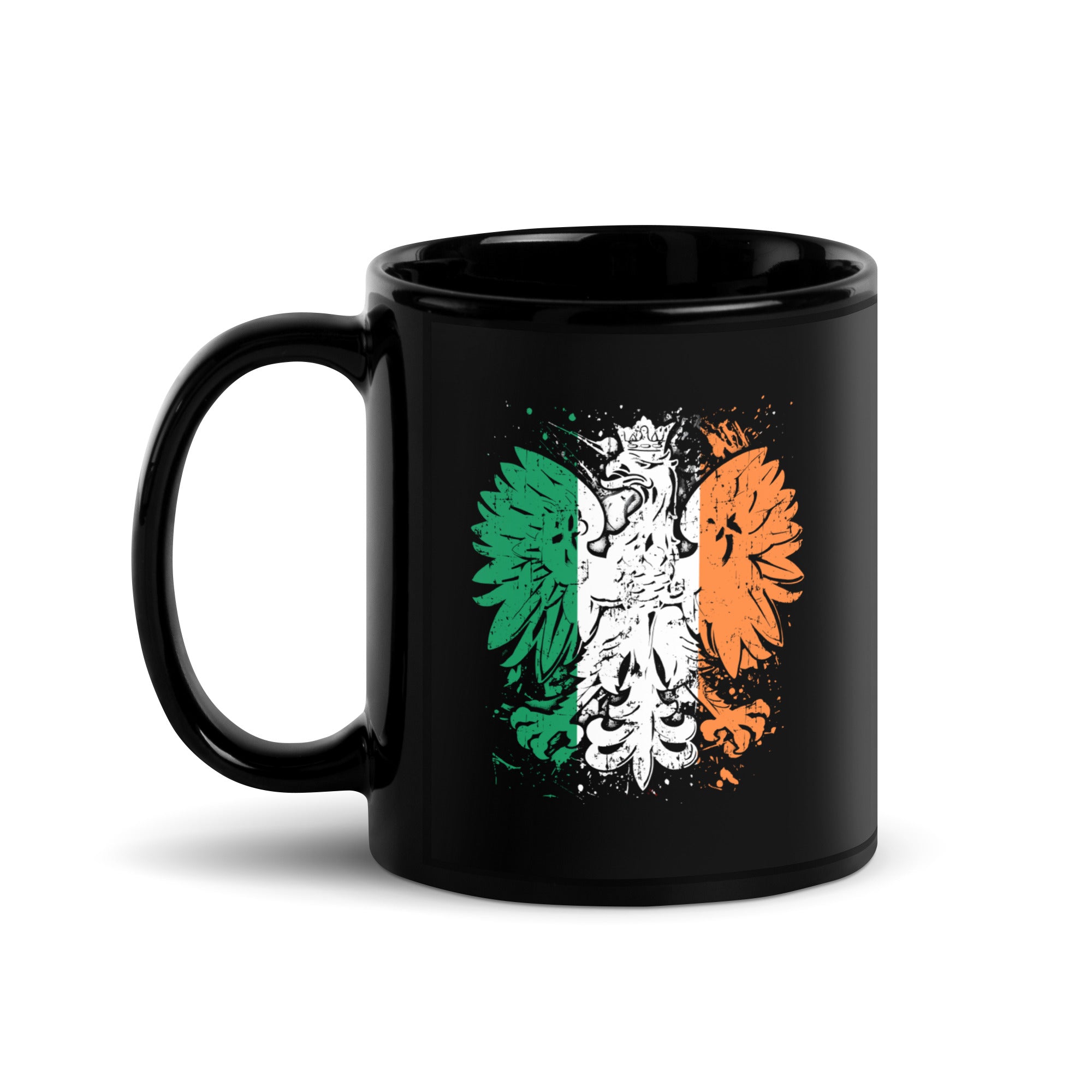 Polish Irish Heritage Black Glossy Mug  Polish Shirt Store 11 oz  