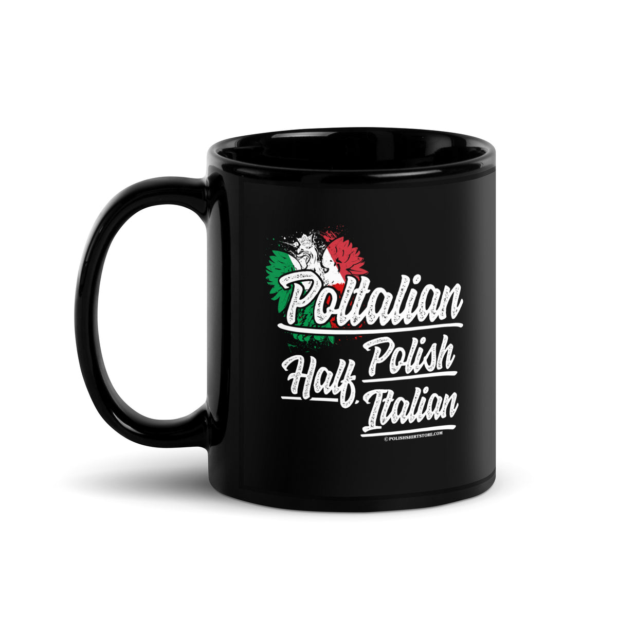Half Polish Half Italian Black Glossy Mug  Polish Shirt Store 11 oz  