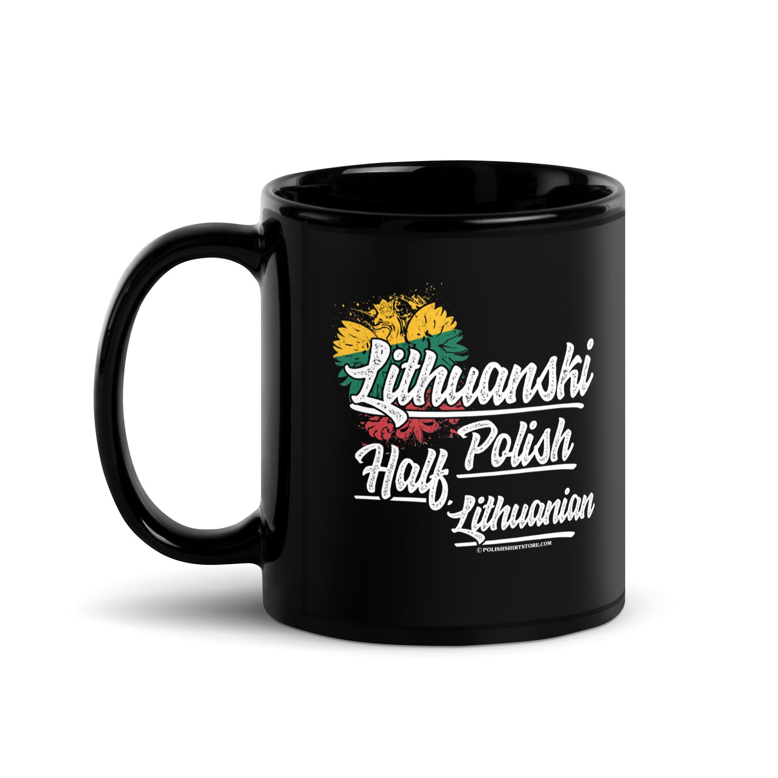 Half Lithuania Half Polish Black Glossy Mug  Polish Shirt Store 11 oz  