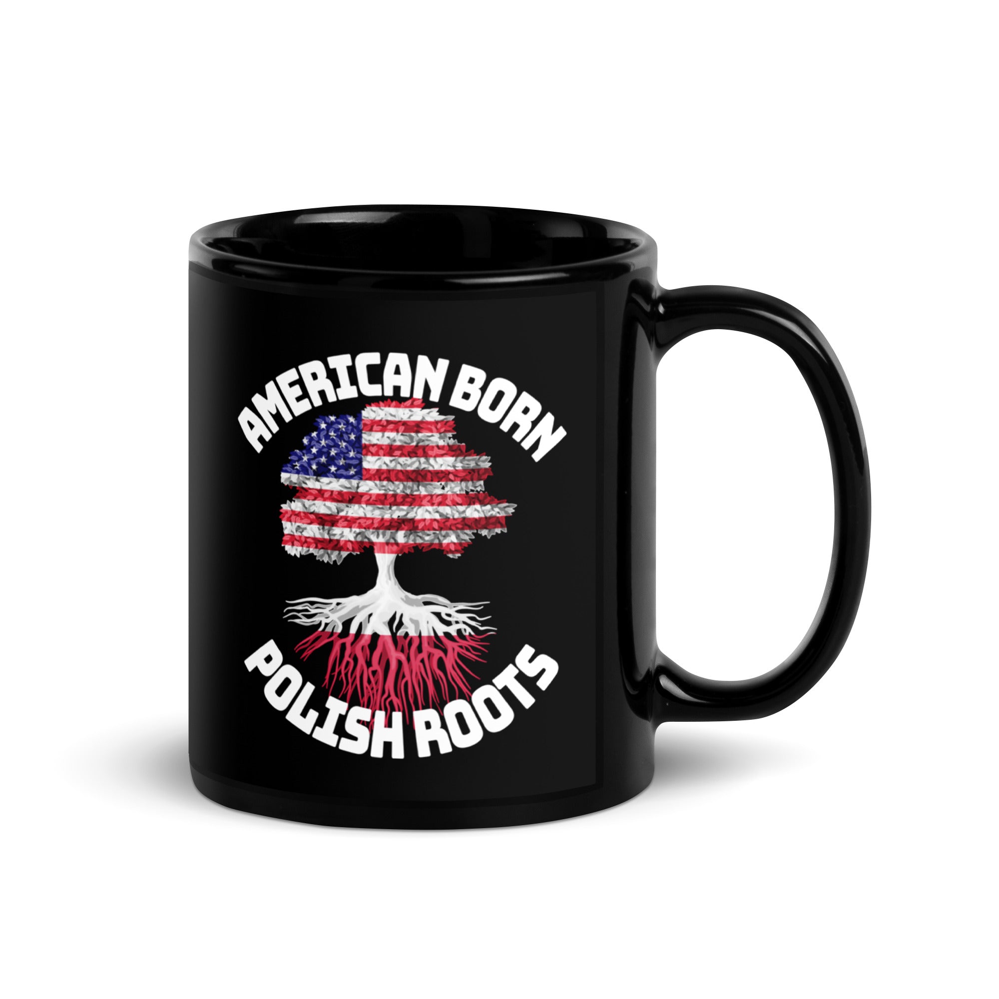 American Born Polish Roots Black Glossy Mug  Polish Shirt Store   