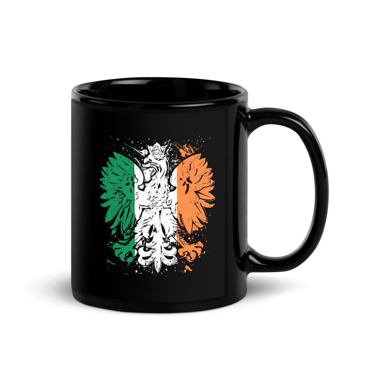 Polish Irish Heritage Black Glossy Mug  Polish Shirt Store   