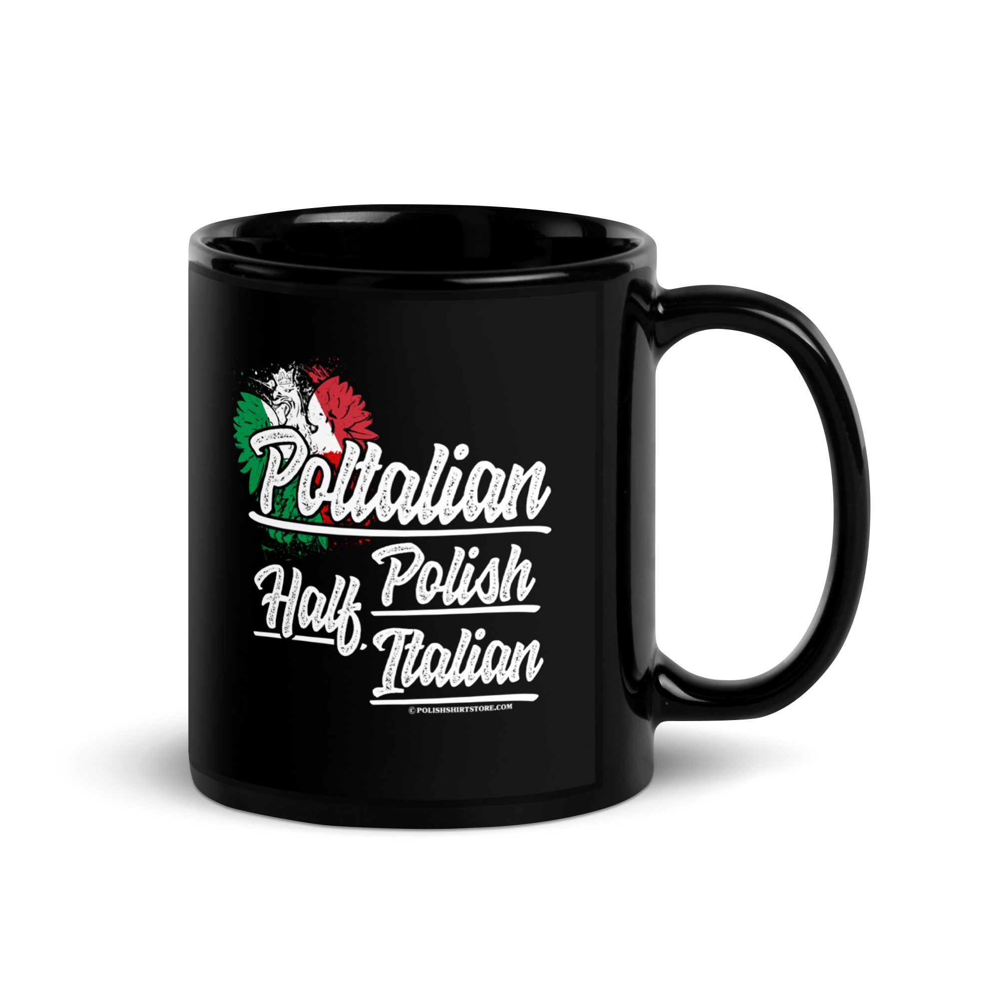 Half Polish Half Italian Black Glossy Mug  Polish Shirt Store   