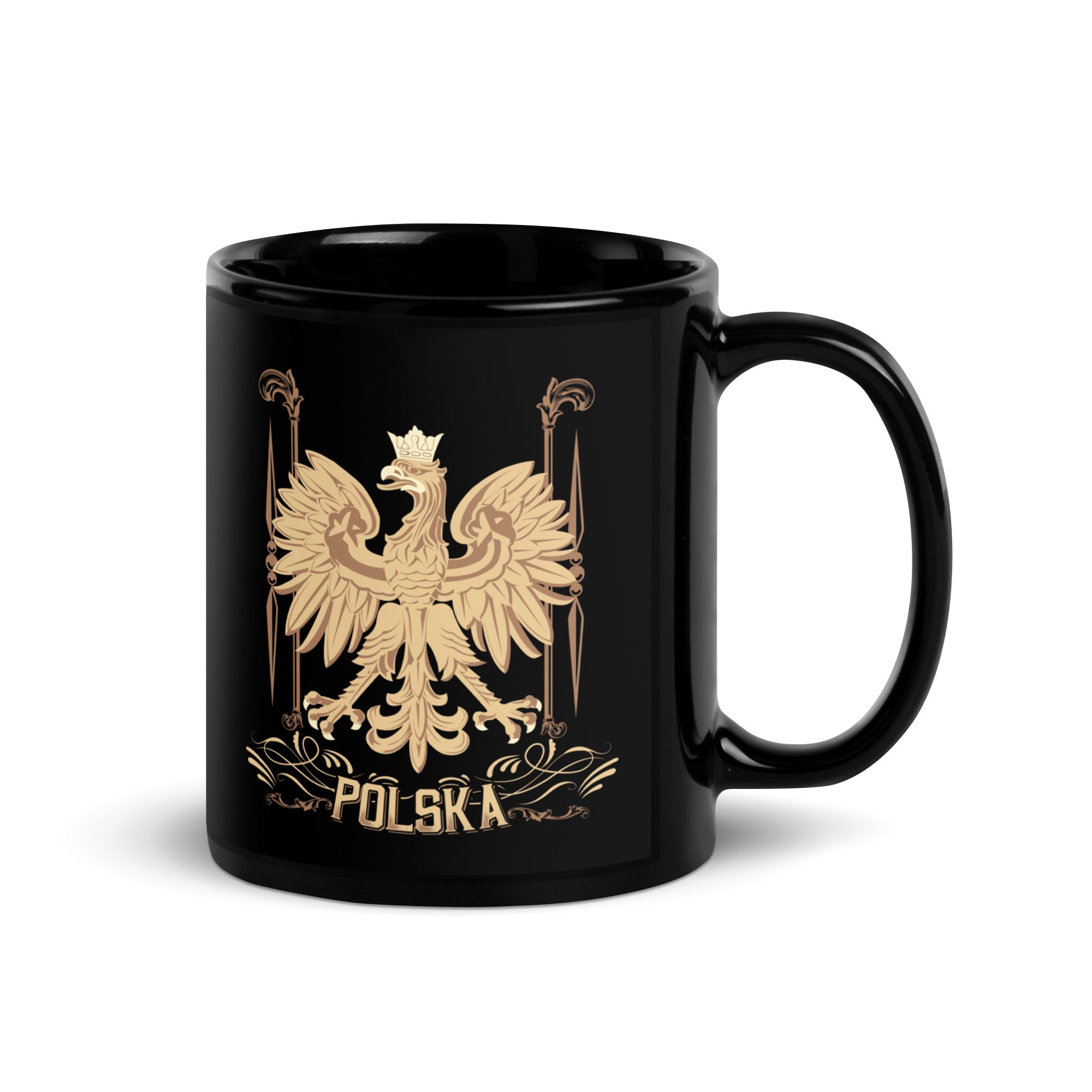 Polska Polish Gold Eagle Black Glossy Mug  Polish Shirt Store   