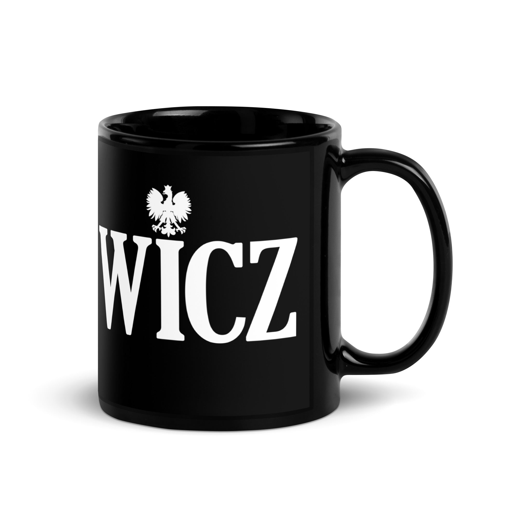 WICZ Polish Surname Ending Black Glossy Mug  Polish Shirt Store   