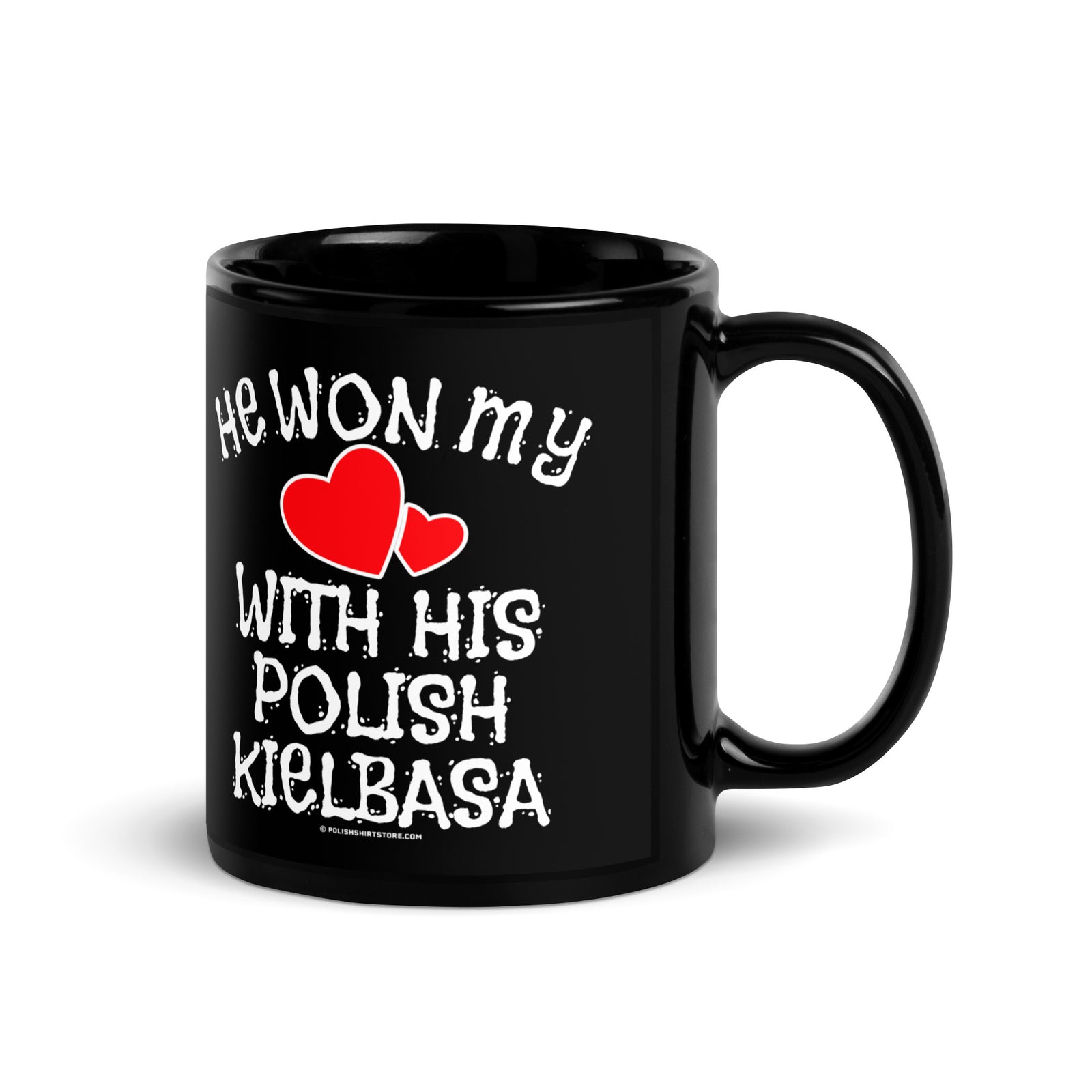 He Won My Heart With His Polish Kielbasa Black Glossy Mug  Polish Shirt Store   