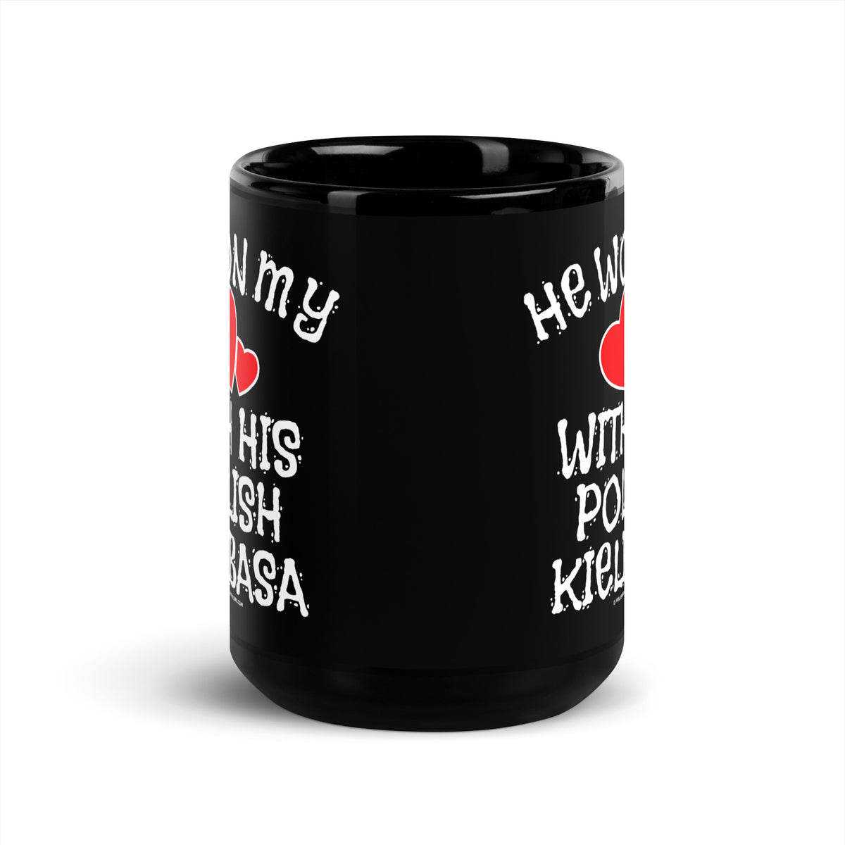 He Won My Heart With His Polish Kielbasa Black Glossy Mug  Polish Shirt Store   