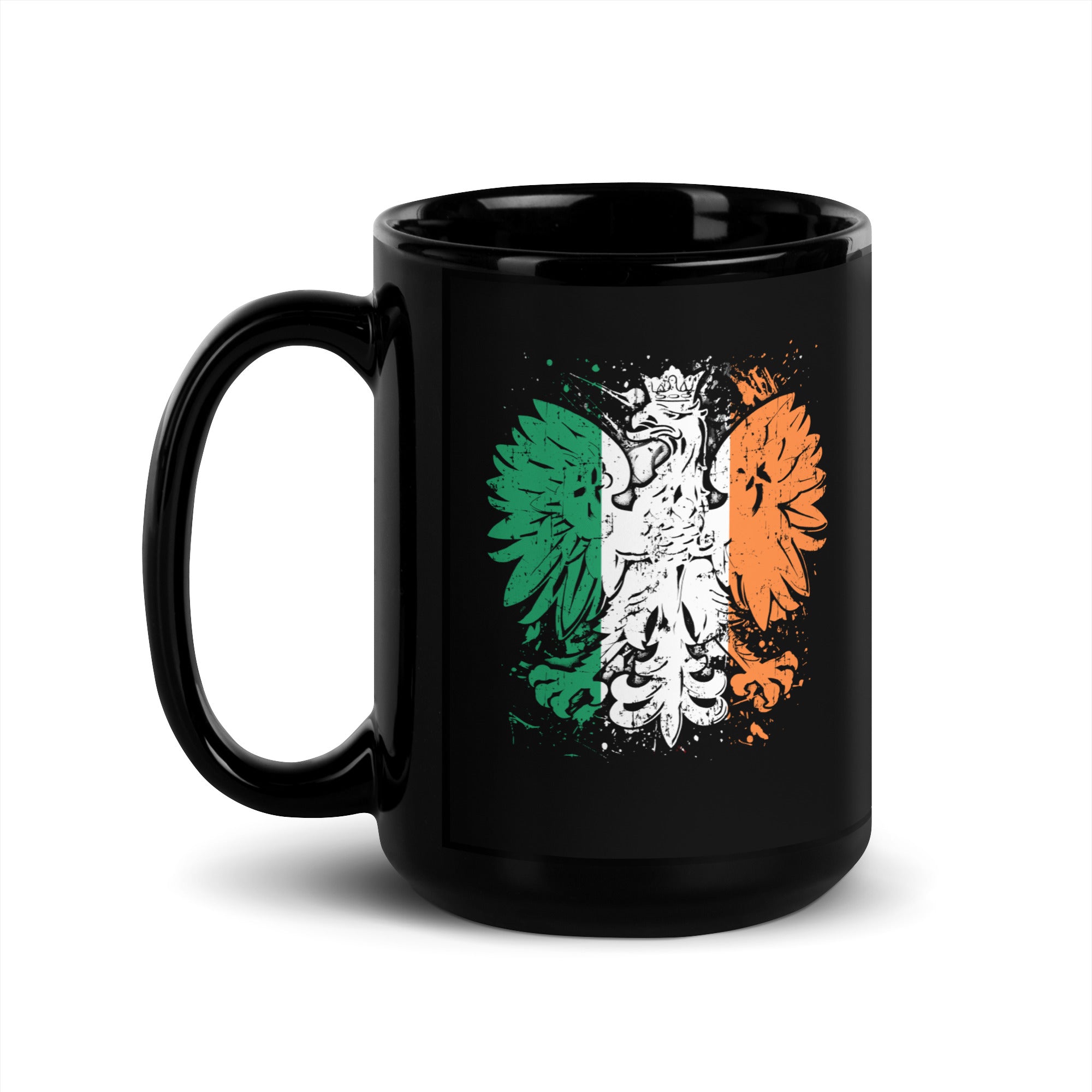 Polish Irish Heritage Black Glossy Mug  Polish Shirt Store 15 oz  