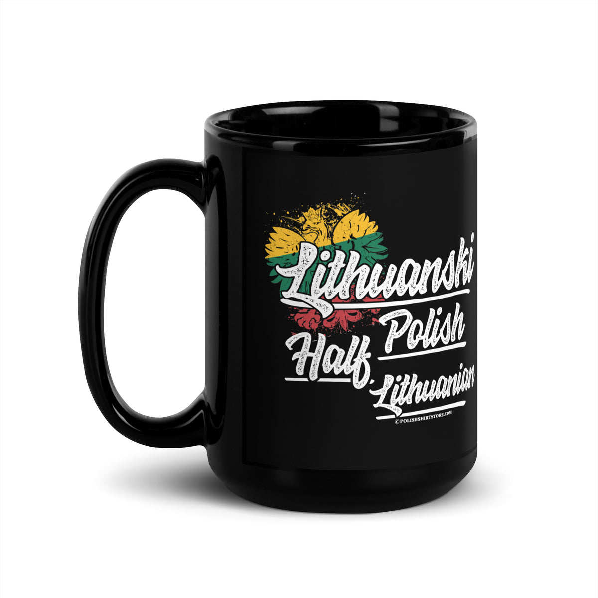 Half Lithuania Half Polish Black Glossy Mug  Polish Shirt Store 15 oz  