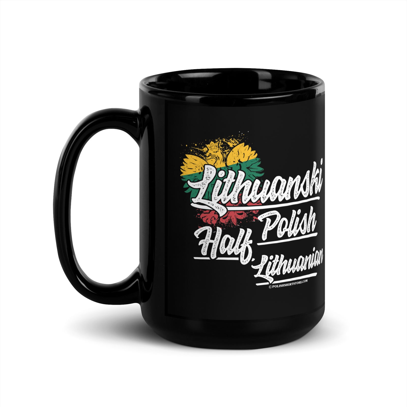 Half Lithuania Half Polish Black Glossy Mug  Polish Shirt Store 15 oz  