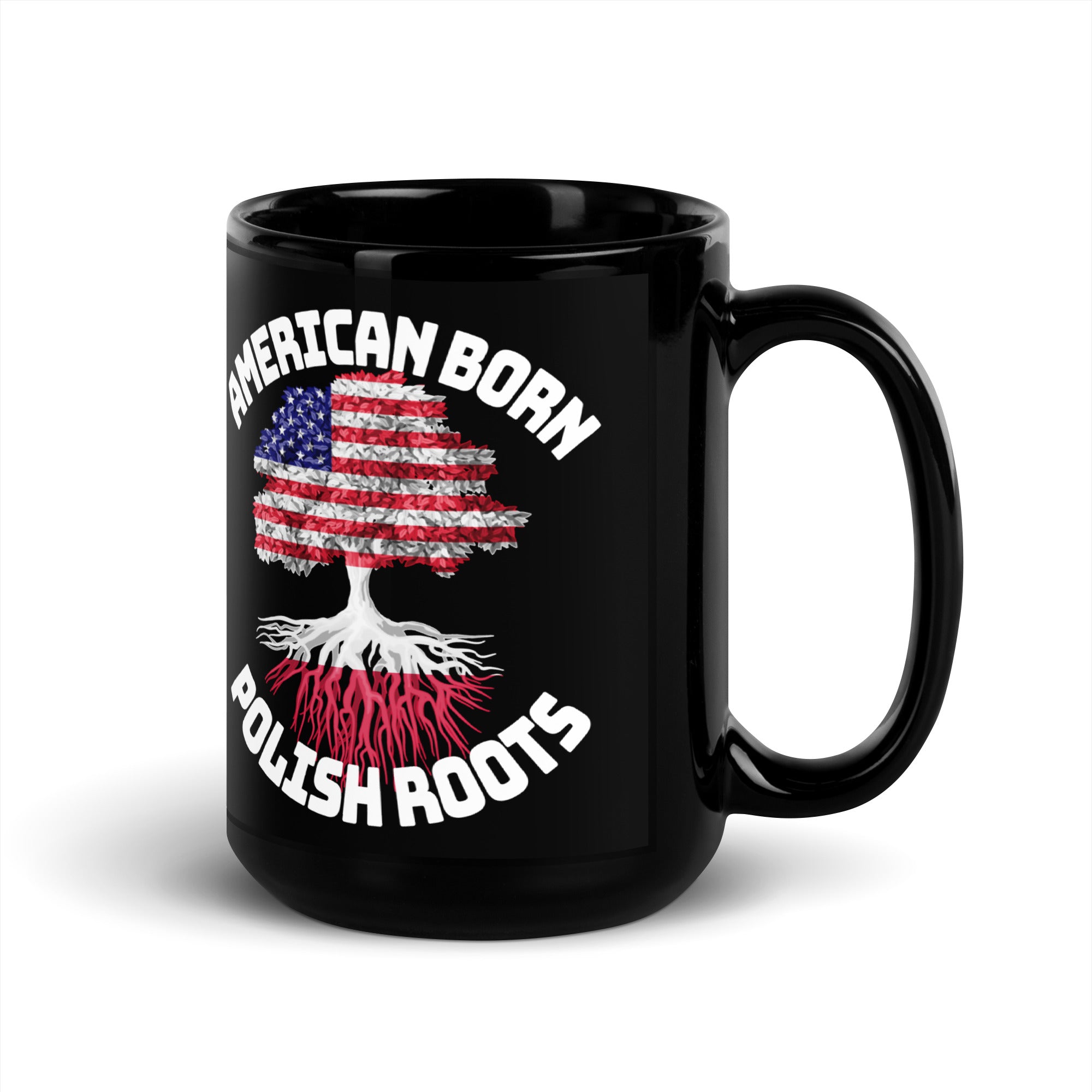 American Born Polish Roots Black Glossy Mug  Polish Shirt Store   