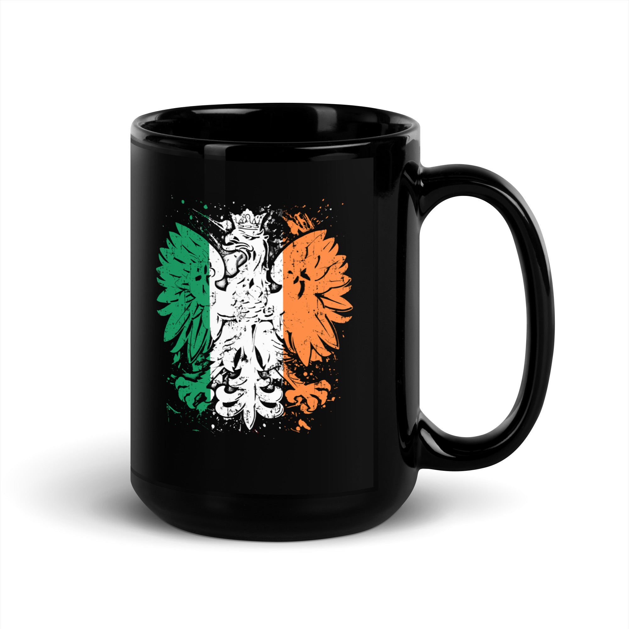 Polish Irish Heritage Black Glossy Mug  Polish Shirt Store   