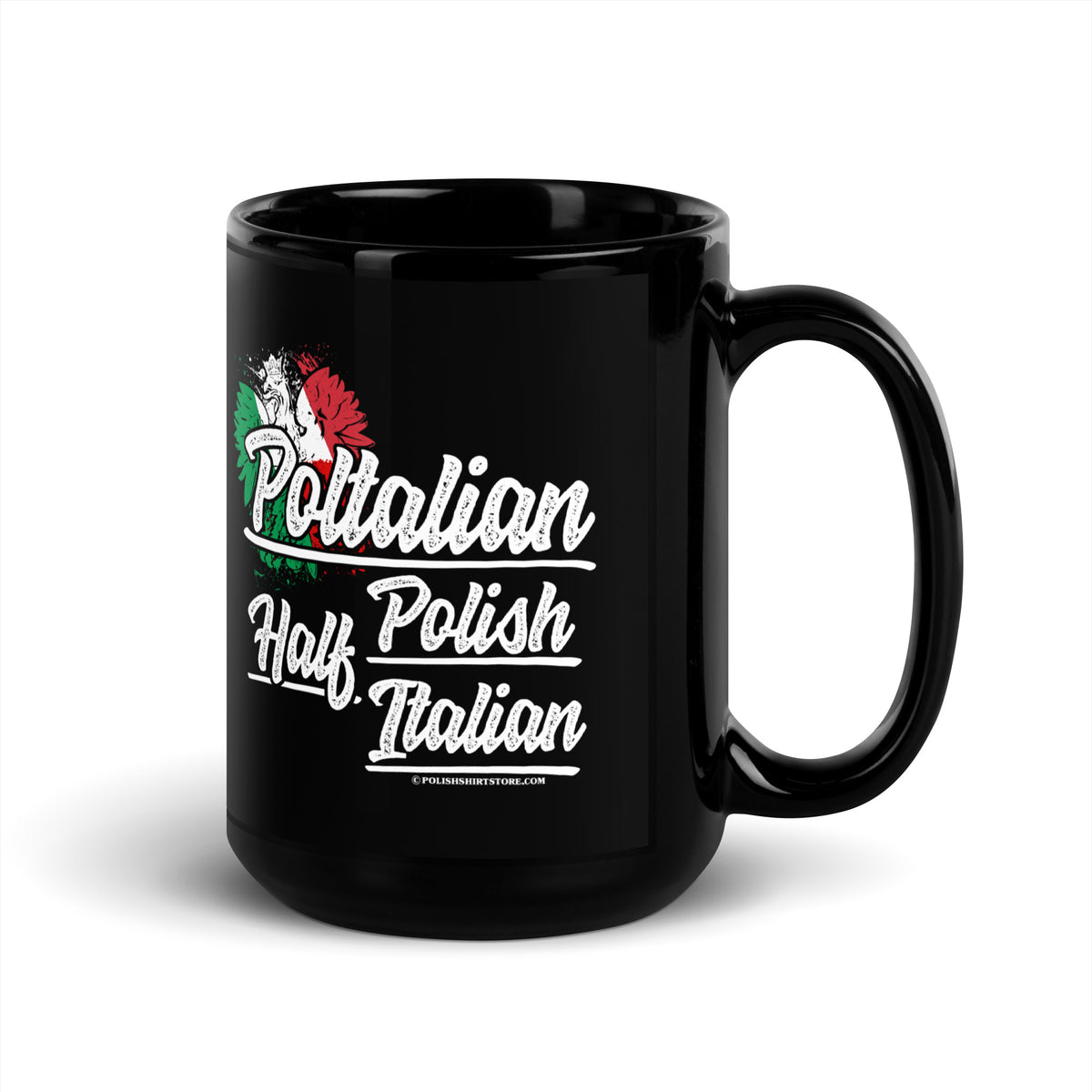 Half Polish Half Italian Black Glossy Mug  Polish Shirt Store   