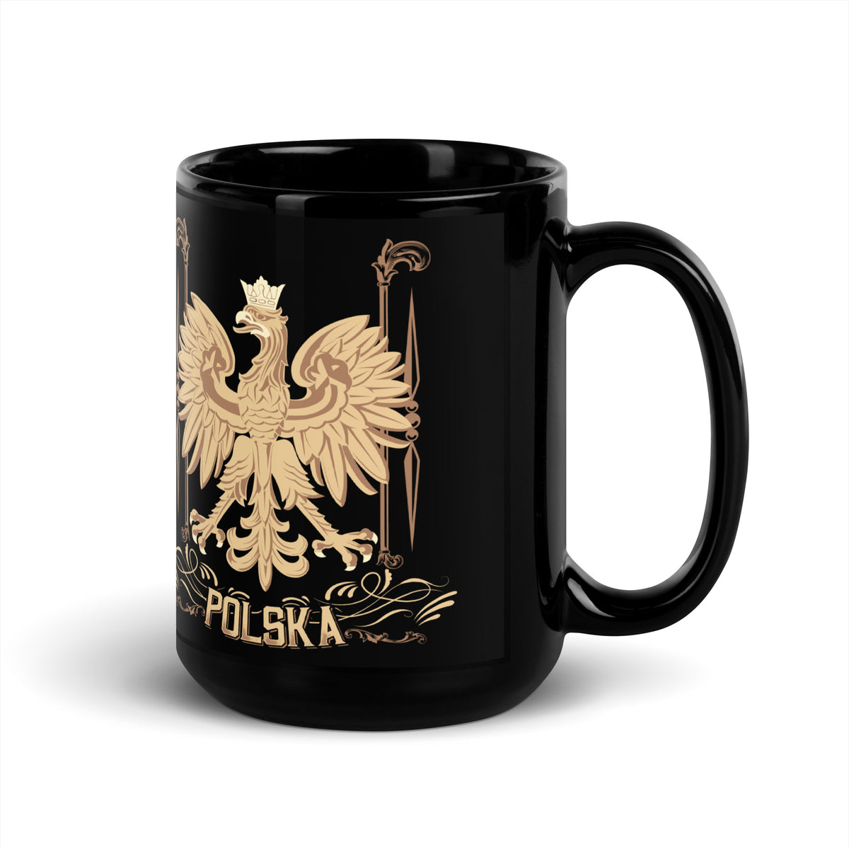 Polska Polish Gold Eagle Black Glossy Mug  Polish Shirt Store   