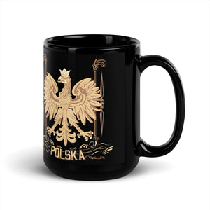 Polska Polish Gold Eagle Black Glossy Mug -  - Polish Shirt Store