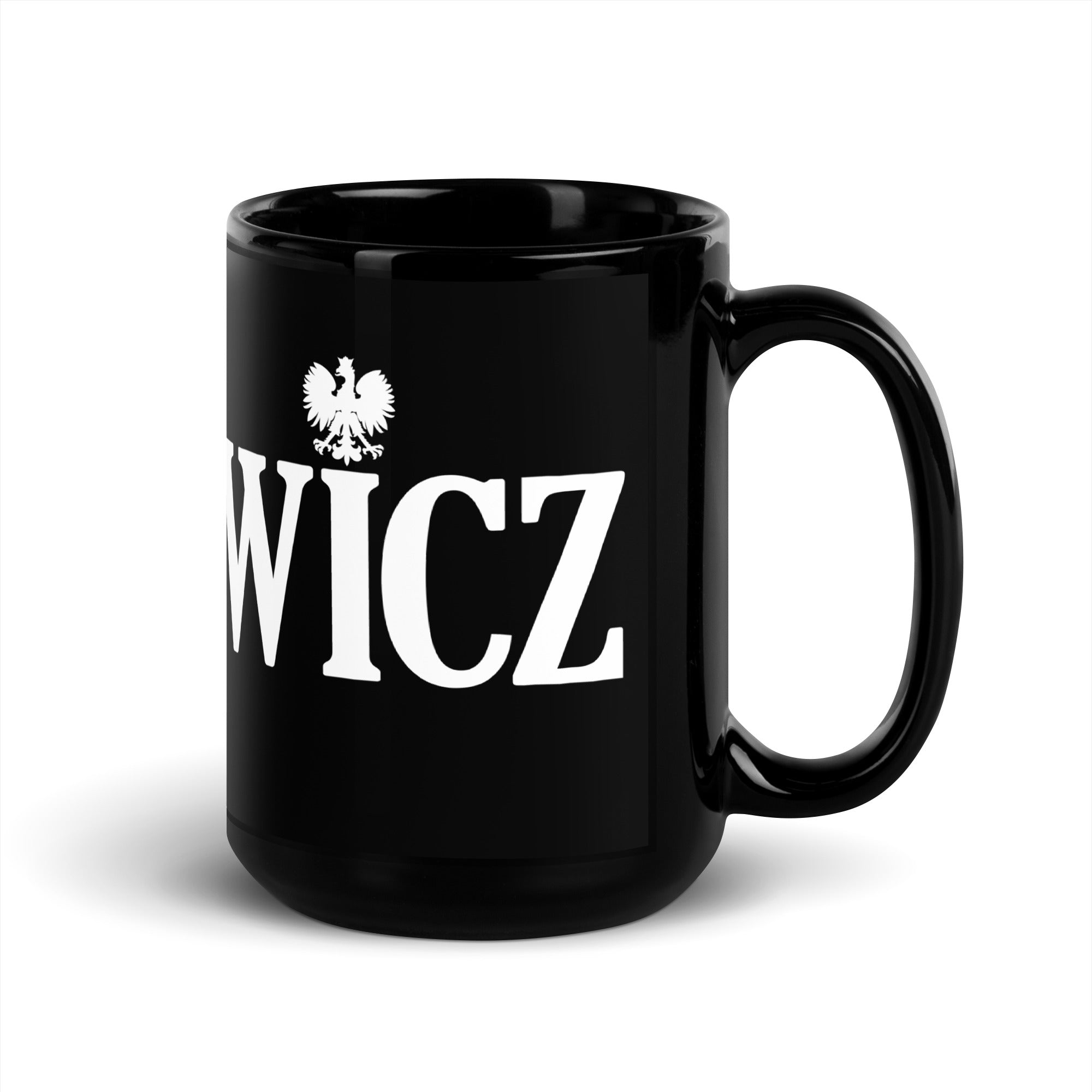 WICZ Polish Surname Ending Black Glossy Mug  Polish Shirt Store   