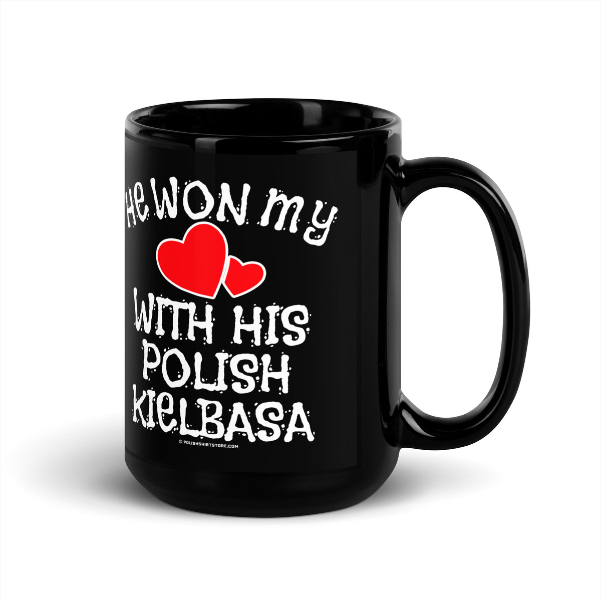 He Won My Heart With His Polish Kielbasa Black Glossy Mug  Polish Shirt Store   