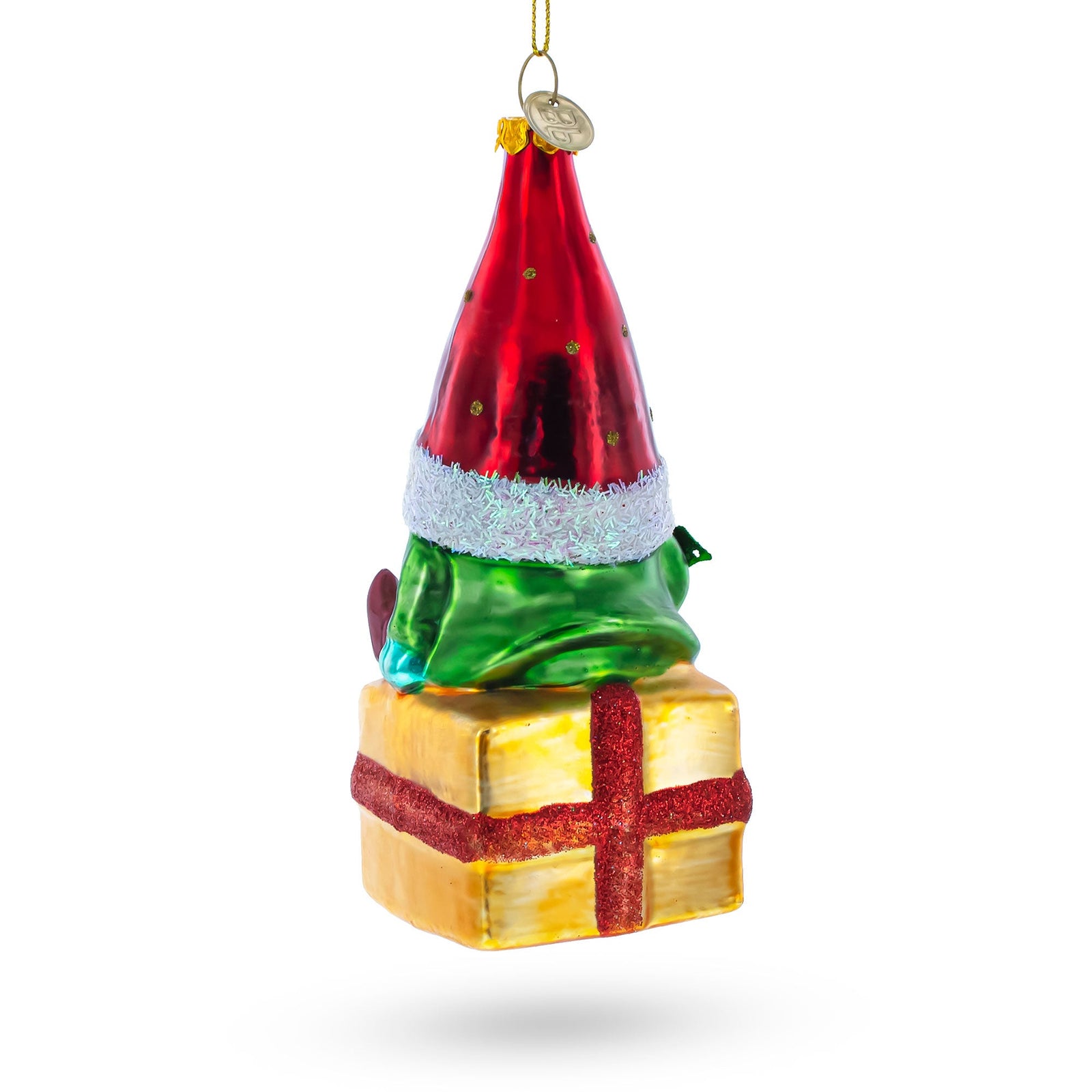 Gnome Bearing Gifts Glass Christmas Ornament