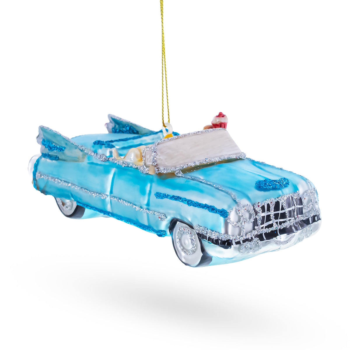 Classic Convertible Blue Retro Car Glass Christmas Ornament
