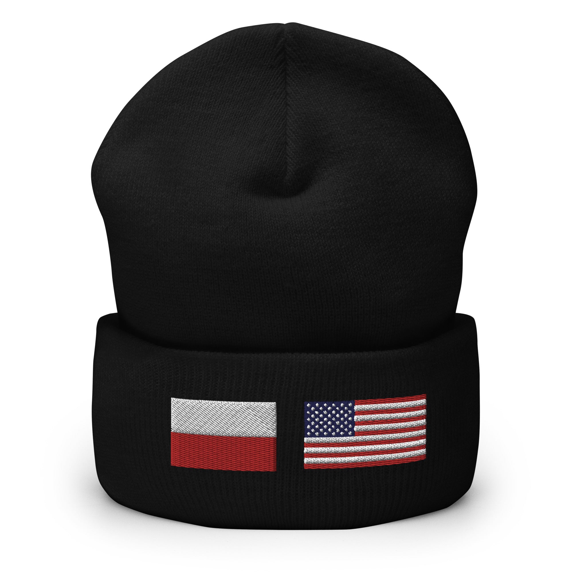 Polish American Flag Cuffed Beanie  Polish Shirt Store Black  
