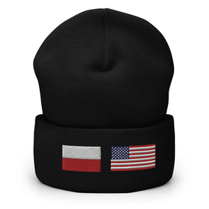 Polish American Flag Cuffed Beanie - Black - Polish Shirt Store