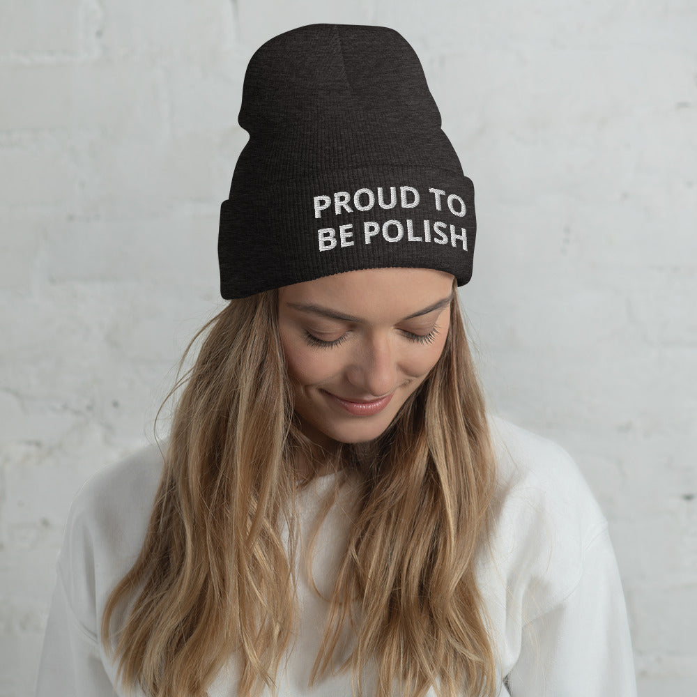 Proud To Be Polish Cuffed Beanie  Polish Shirt Store Dark Grey  