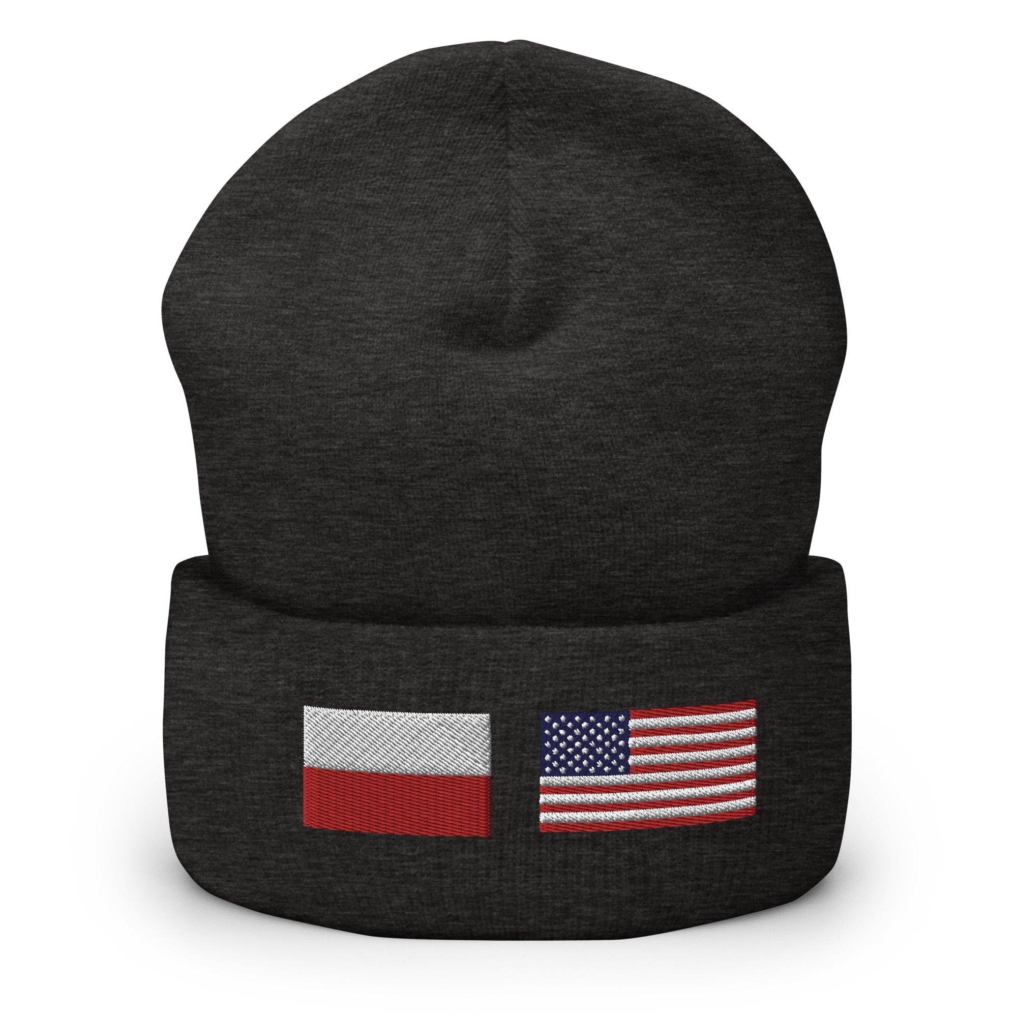 Polish American Flag Cuffed Beanie  Polish Shirt Store Dark Grey  