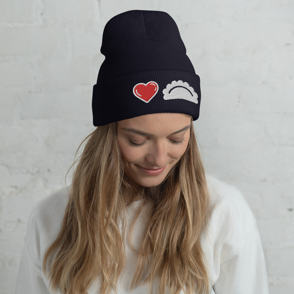 Heart Pierogi Cuffed Beanie  Polish Shirt Store Navy  