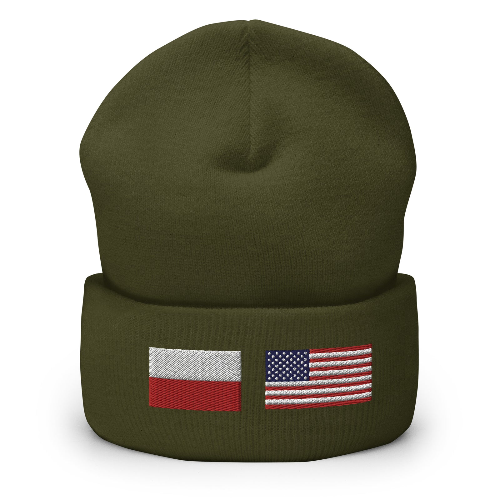 Polish American Flag Cuffed Beanie  Polish Shirt Store Olive  