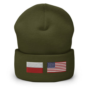 Polish American Flag Cuffed Beanie - Olive - Polish Shirt Store
