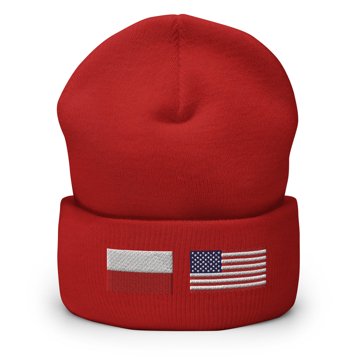 Polish American Flag Cuffed Beanie  Polish Shirt Store Red  