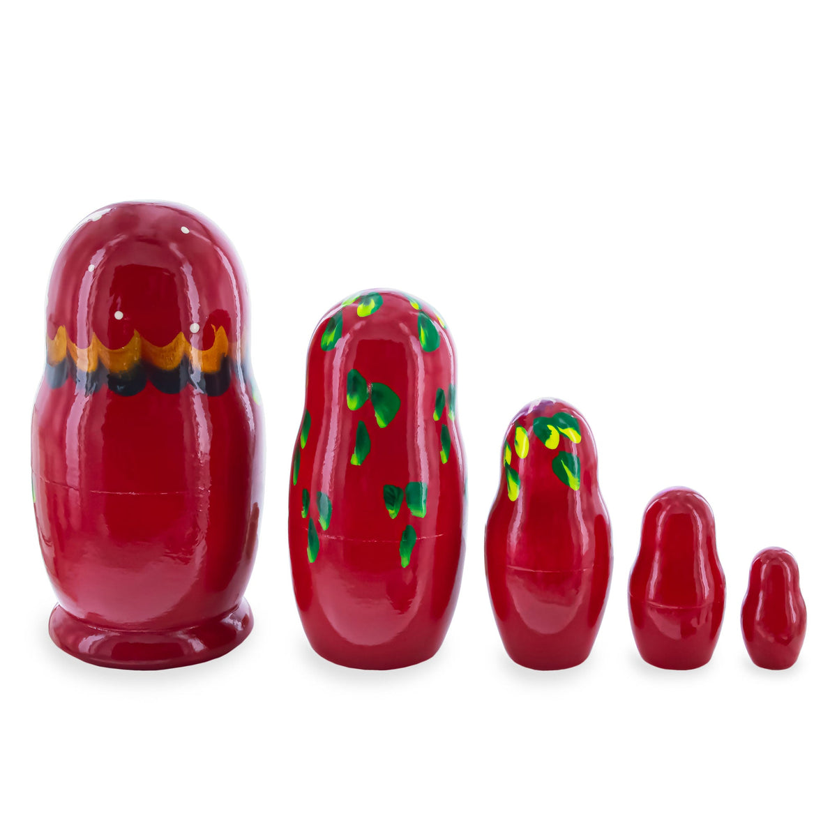 Red Color with Purple and Orange Flowers Wooden  Nesting Dolls