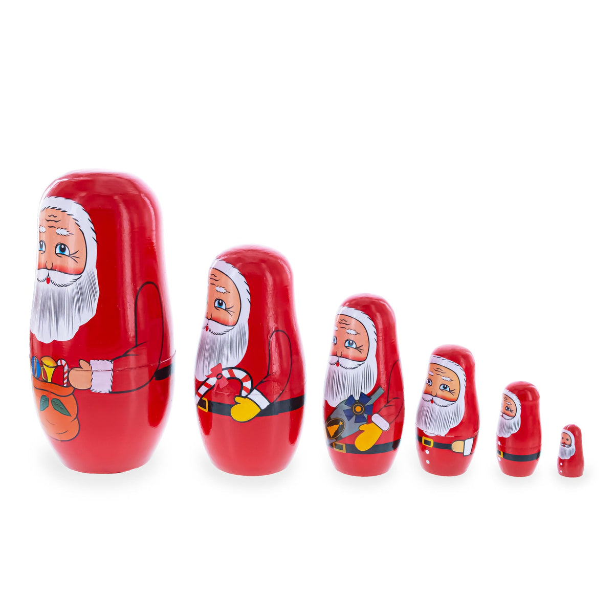 Set of 6 Santa with Christmas Gifts Wooden Nesting Dolls 5.5 Inches