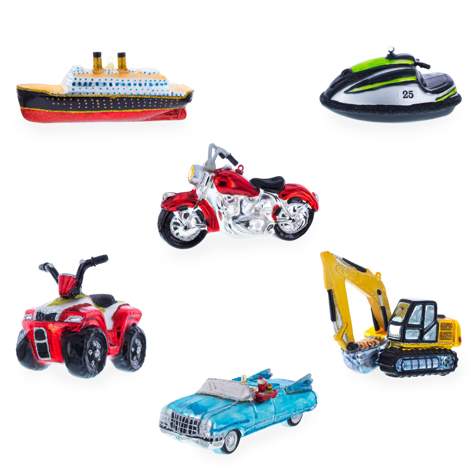 Classic Convertible Blue Retro Car Glass Christmas Ornament