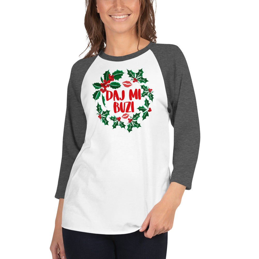 Daj Mi Buzi Christmas Raglan 3/4 Sleeve  Polish Shirt Store White/Heather Charcoal XS 