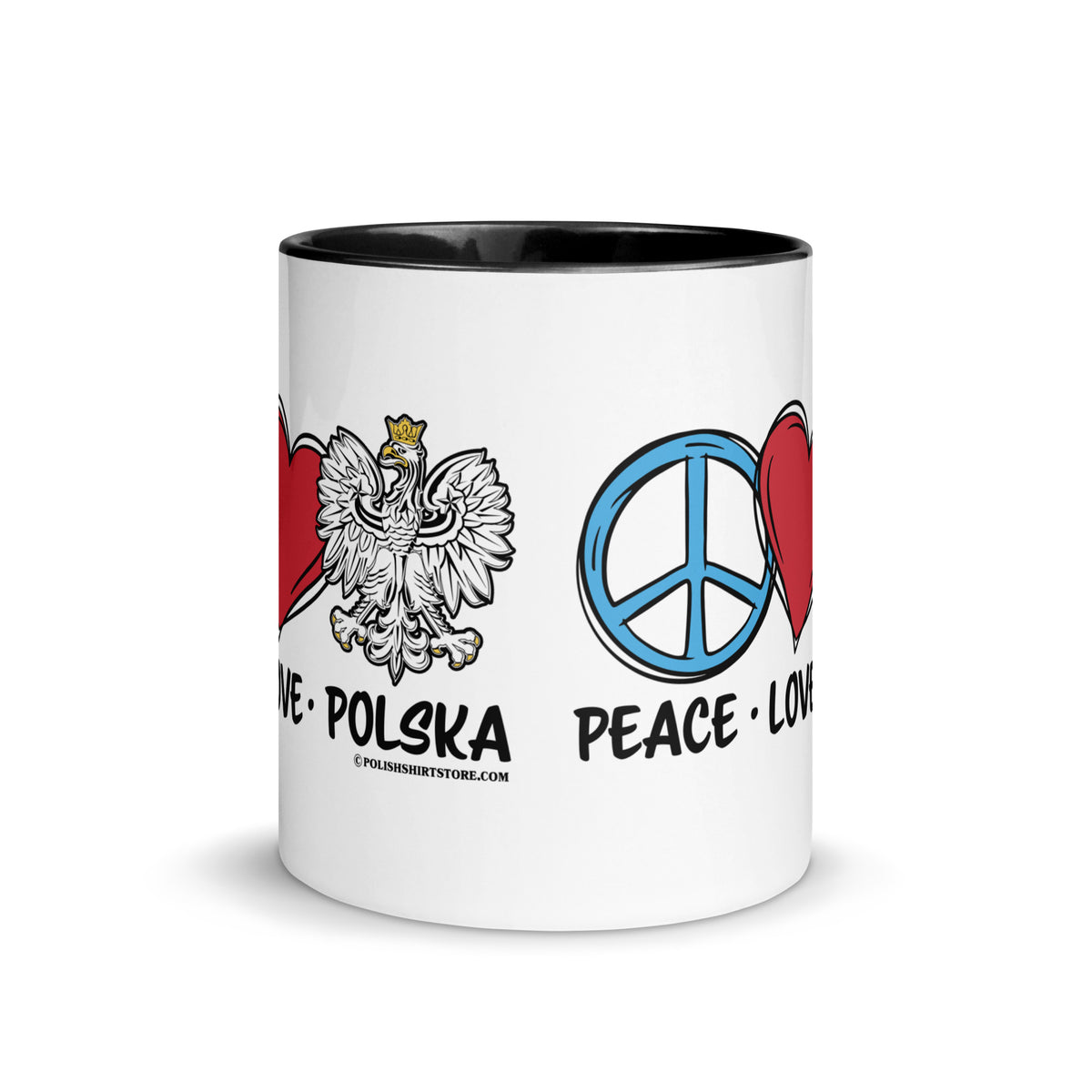 Peace Love Polska Coffee Mug with Color Inside  Polish Shirt Store   