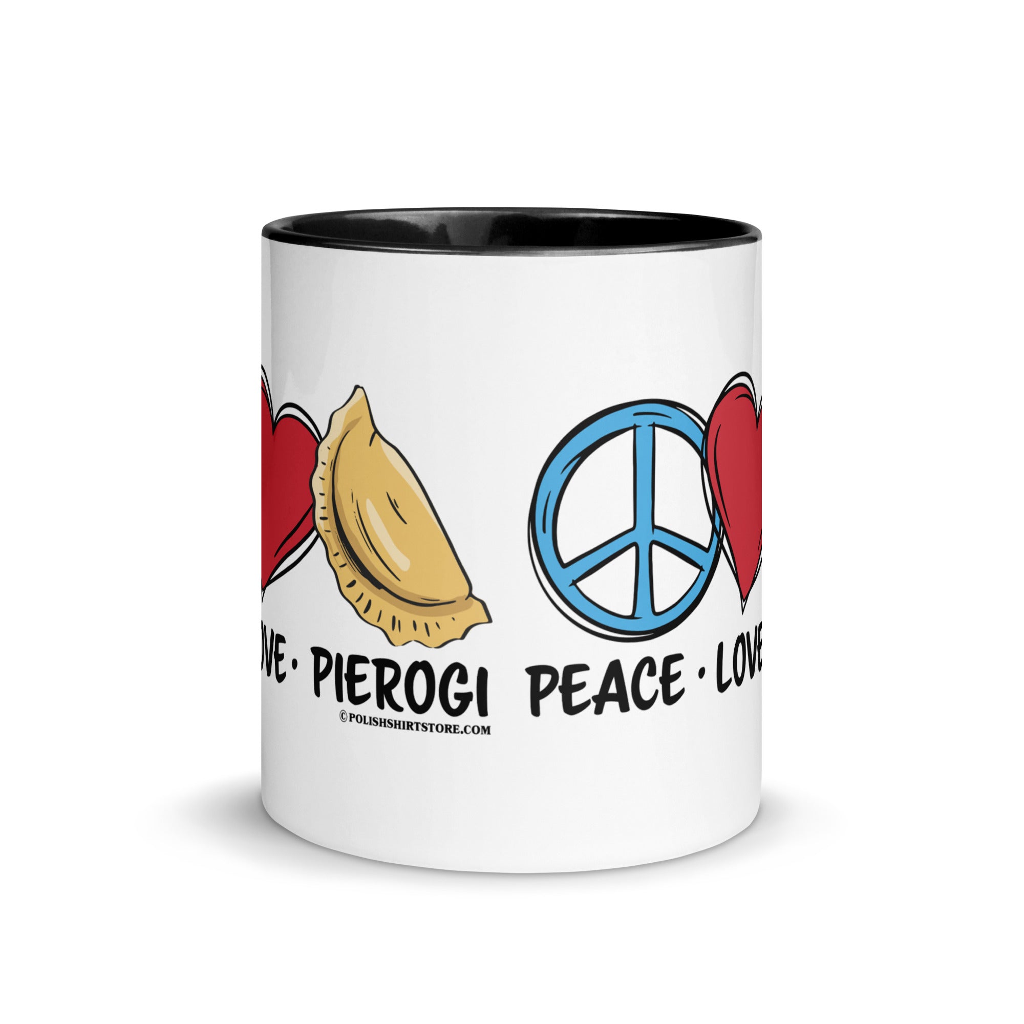 Peace Love Pierogi Coffee Mug with Color Inside  Polish Shirt Store   