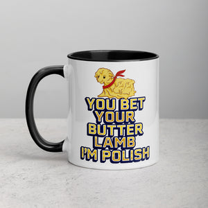 Bet Your Butter Lamb I'm Polish Coffee Mug with Color Inside - Black / 11 oz - Polish Shirt Store