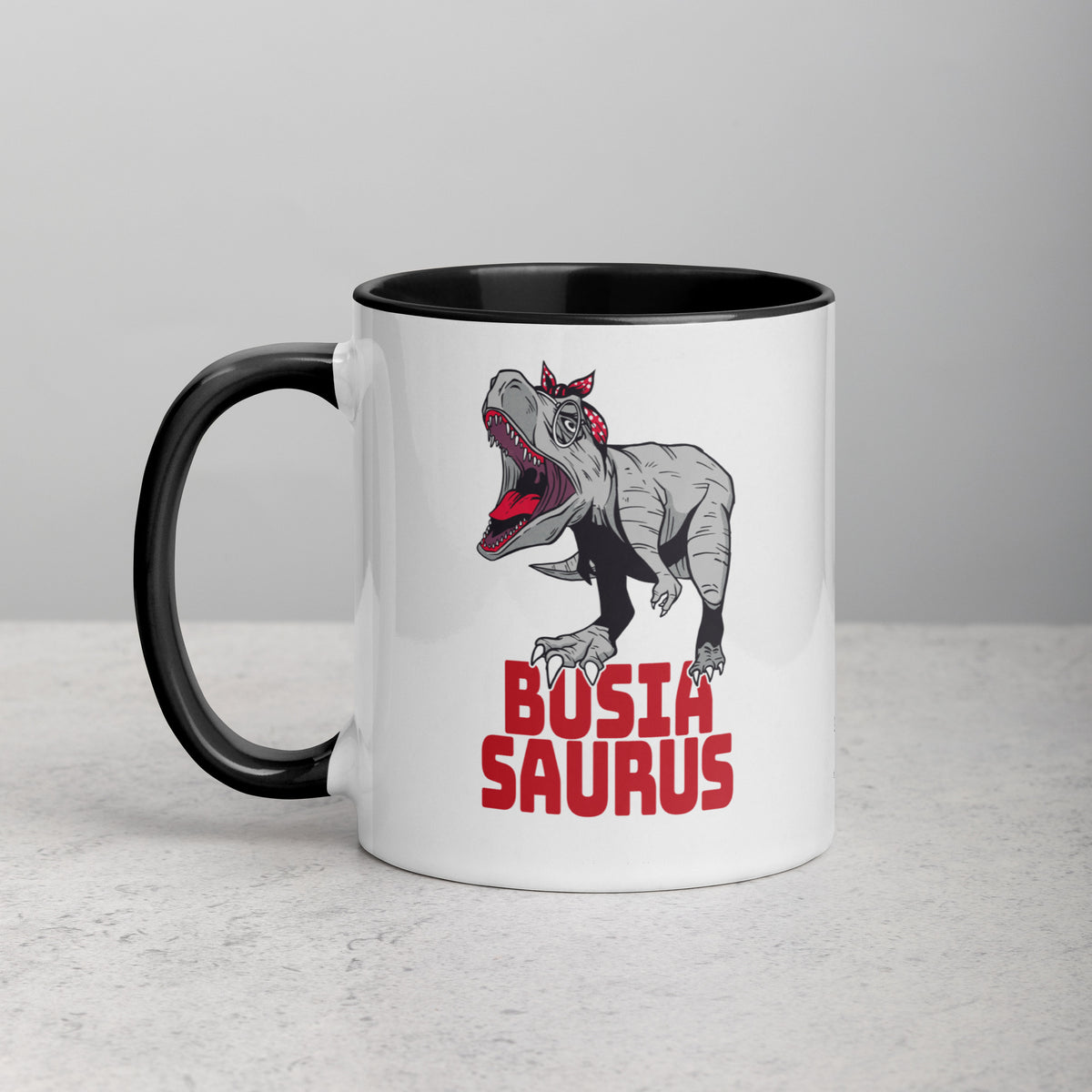Busiasaurus Coffee Mug with Color Inside  Polish Shirt Store Black 11 oz 