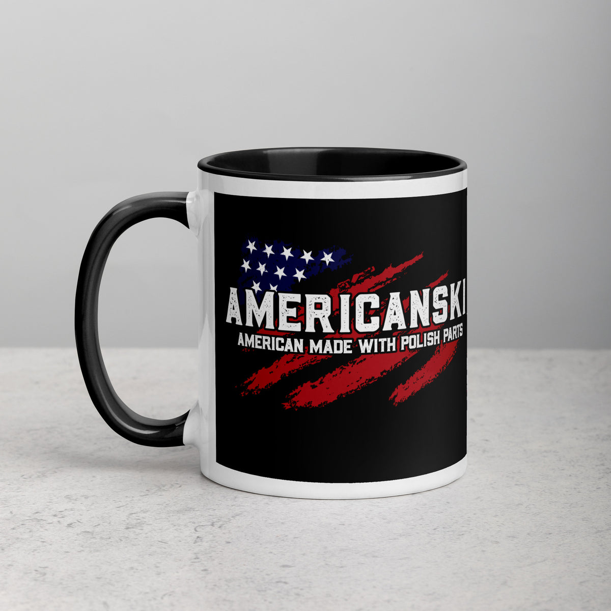 Americanski Coffee Mug with Color Inside  Polish Shirt Store Black 11 oz 