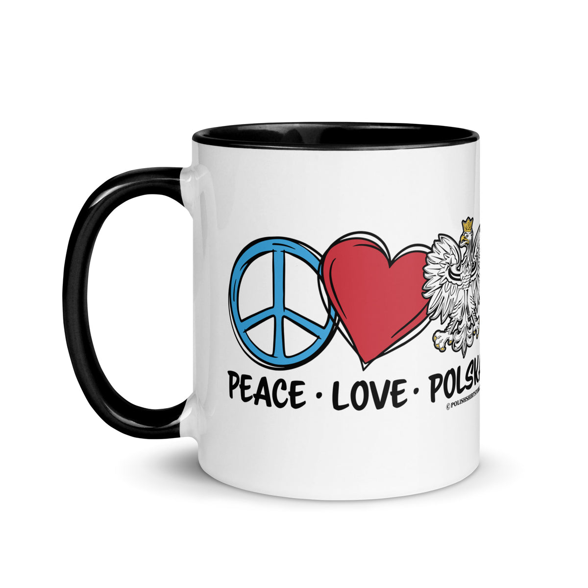 Peace Love Polska Coffee Mug with Color Inside  Polish Shirt Store   