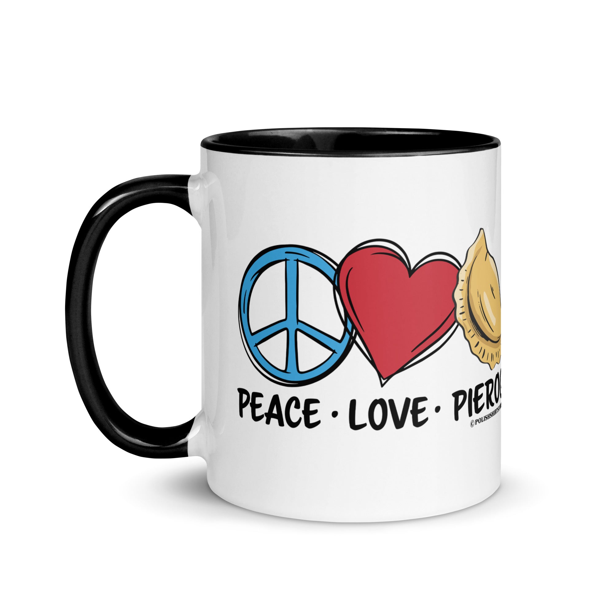 Peace Love Pierogi Coffee Mug with Color Inside  Polish Shirt Store   